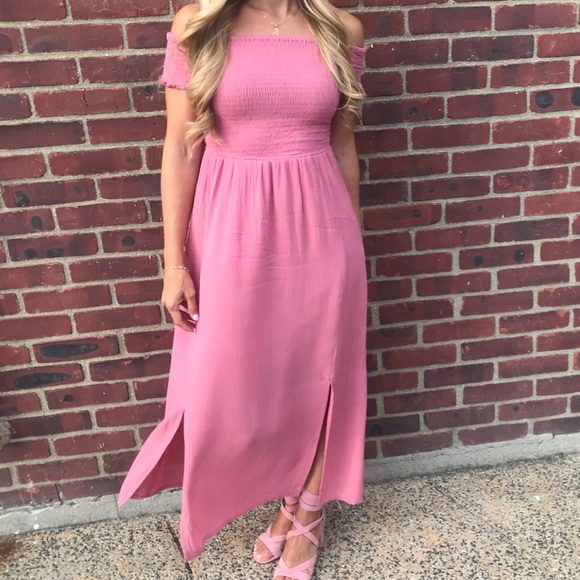 ASOS RIVER ISLAND OFF THE SHOULDER PINK DRESS - Picture 3 of 3